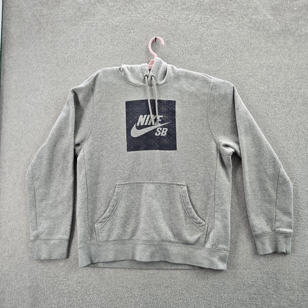 Nike SB Men Hoodie M Gray Fleece Activewear Logo Skater Long Sleeve